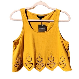 Topshop Mustard Cutout Designs Croptop Open Back Women Size‎ 8 NWT